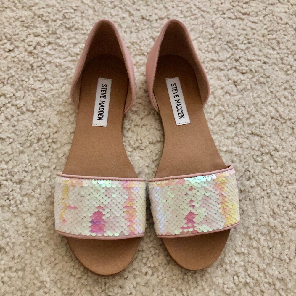 Steve Madden Women’s Sandals Sidestep Sequined Slip On Flats - Picture 8 of 14